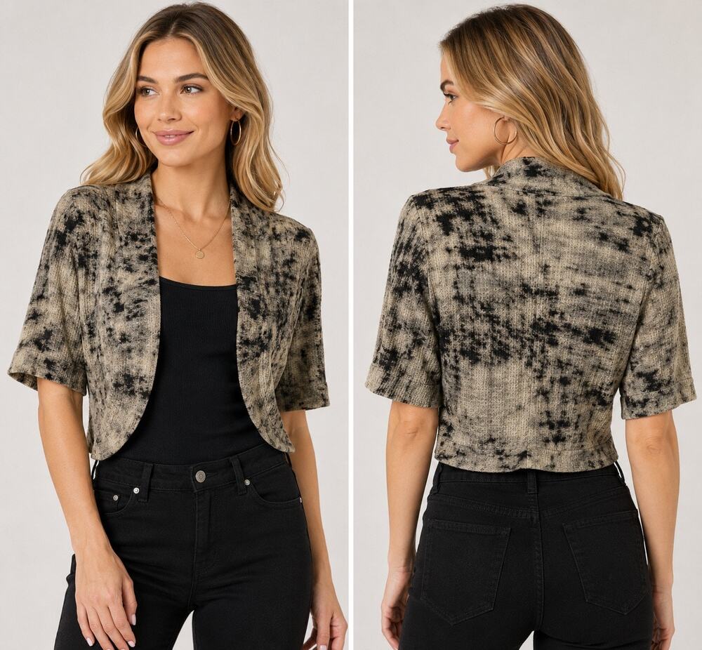 Grievergate Brown Black Mineral Wash Thermal Textured Shrug Size Medium NWT Boho